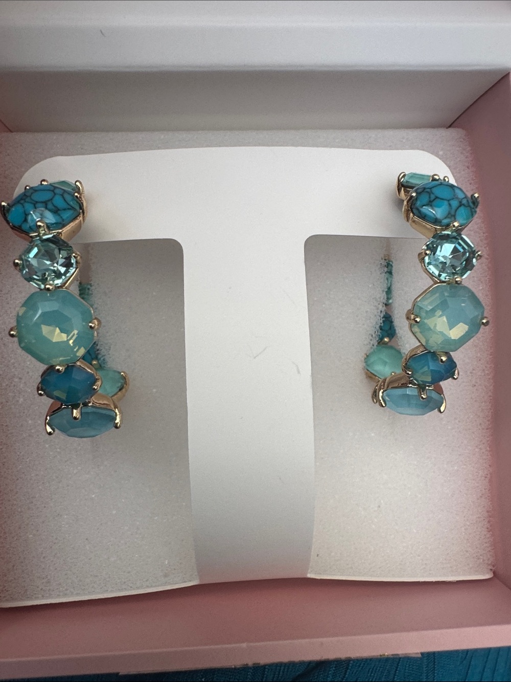 bp Turquoise and Aqua Crystal Hoop Earrings